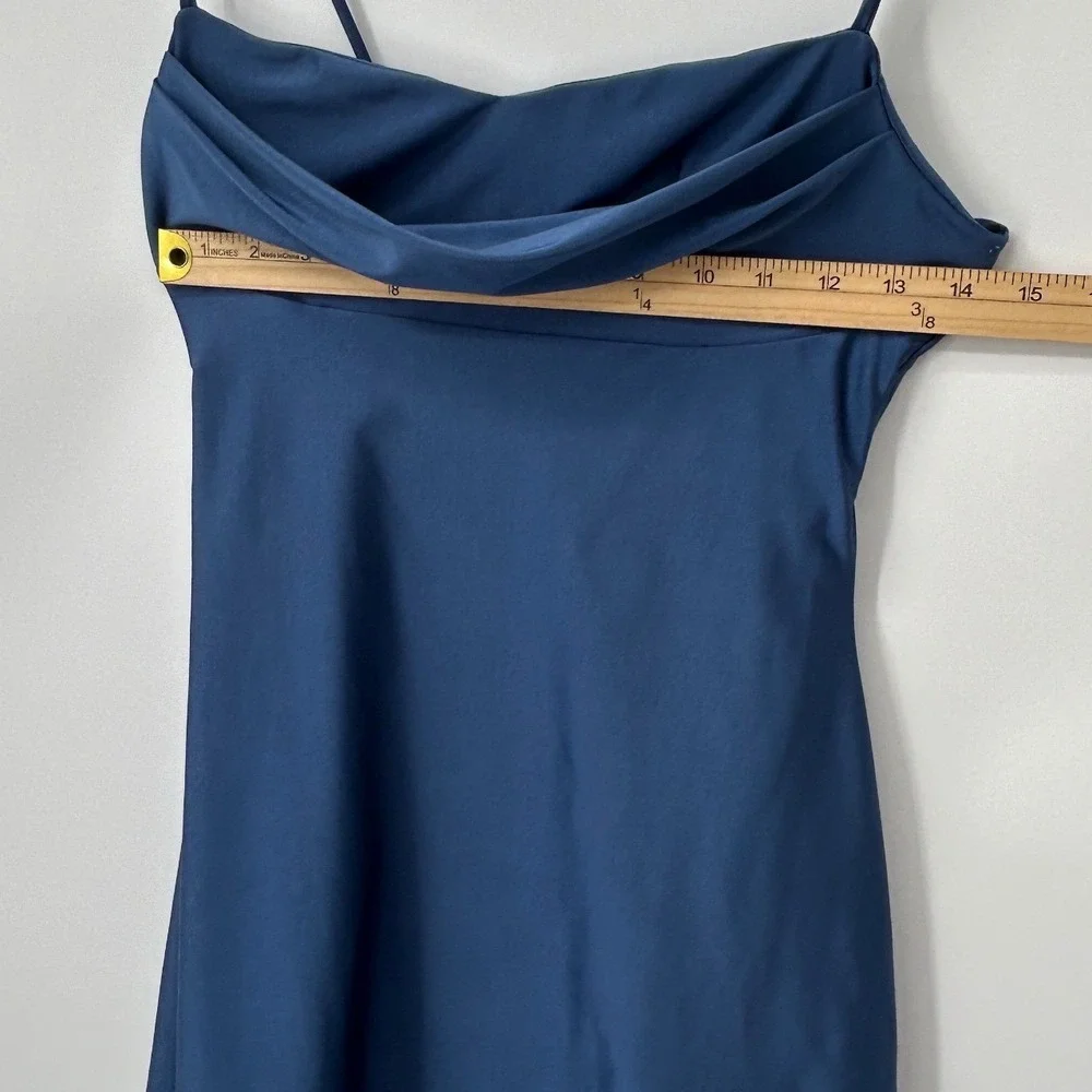 Windsor Womens Cowl Neck Spaghetti Strap Mini Dress Slate Blue Size M